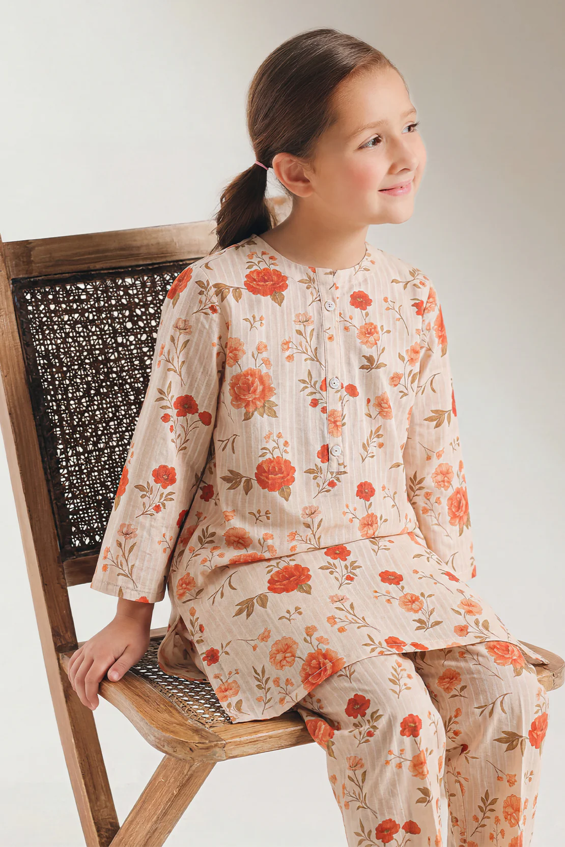 Printed Self Strip Lawn Stitched 2 Piece (Shirt/Trouser) For Kids