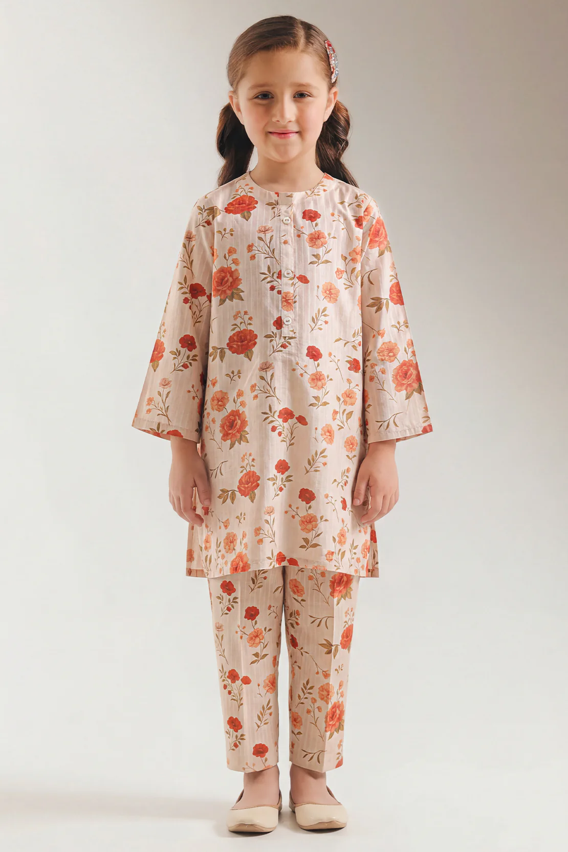 Printed Self Strip Lawn Stitched 2 Piece (Shirt/Trouser) For Kids - Image 2