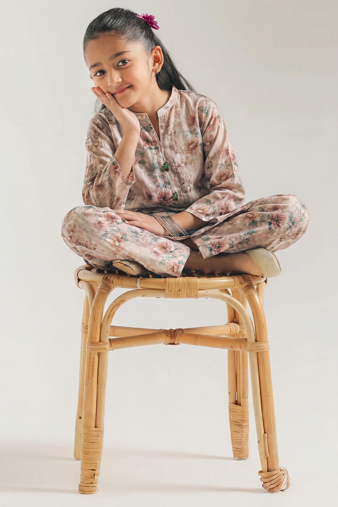 Printed Self Strip Lawn Stitched 2 Piece (Shirt/Trouser) For Kids