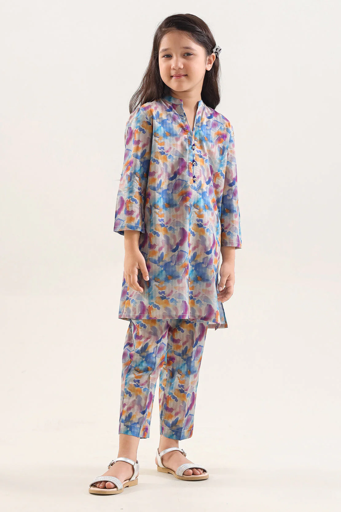 Printed Self Strip Lawn Stitched 2 Piece (Shirt/Trouser) For Kids
