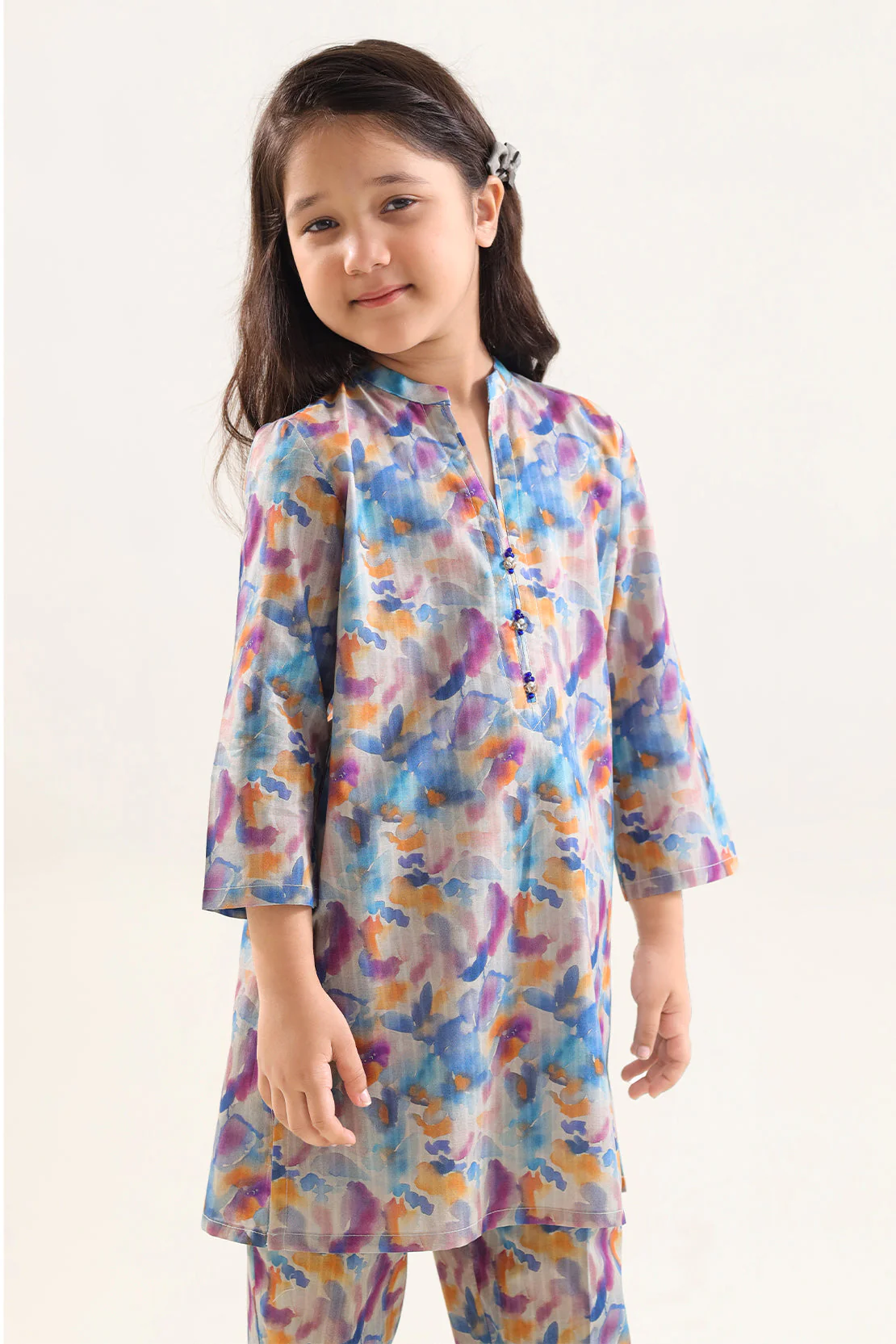Printed Self Strip Lawn Stitched 2 Piece (Shirt/Trouser) For Kids - Image 2