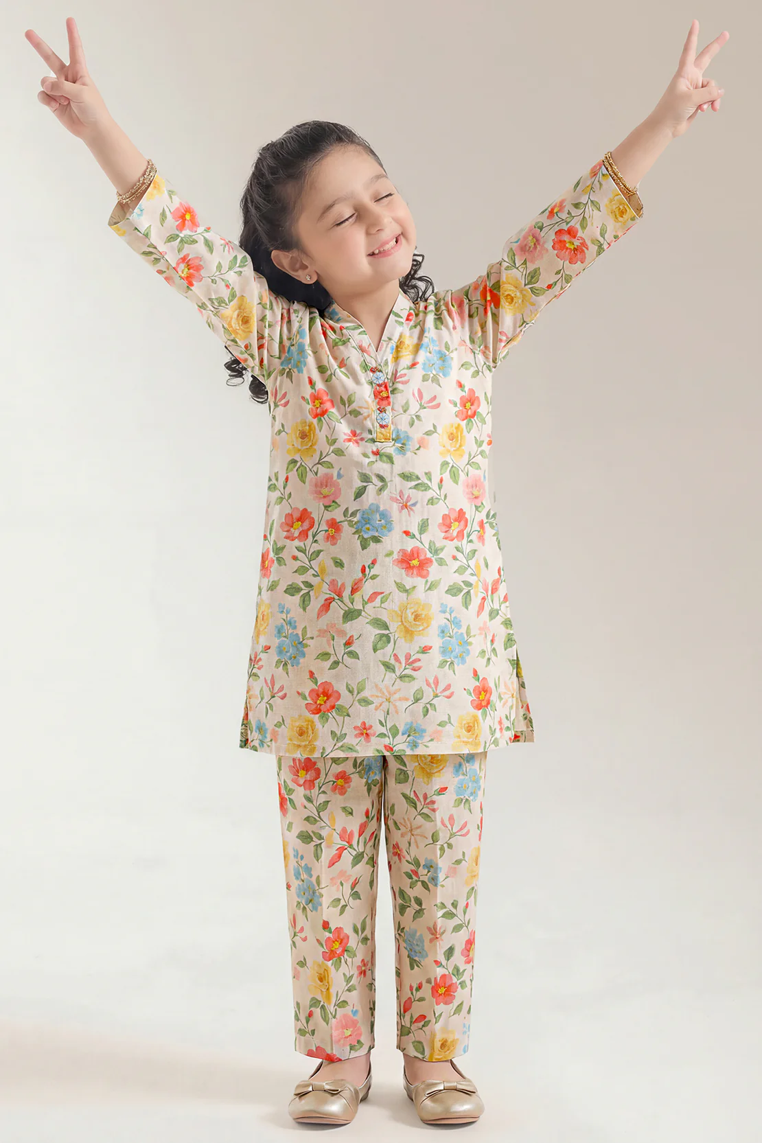 Printed Self Strip Lawn Stitched 2 Piece (Shirt/Trouser) For Kids - Image 2