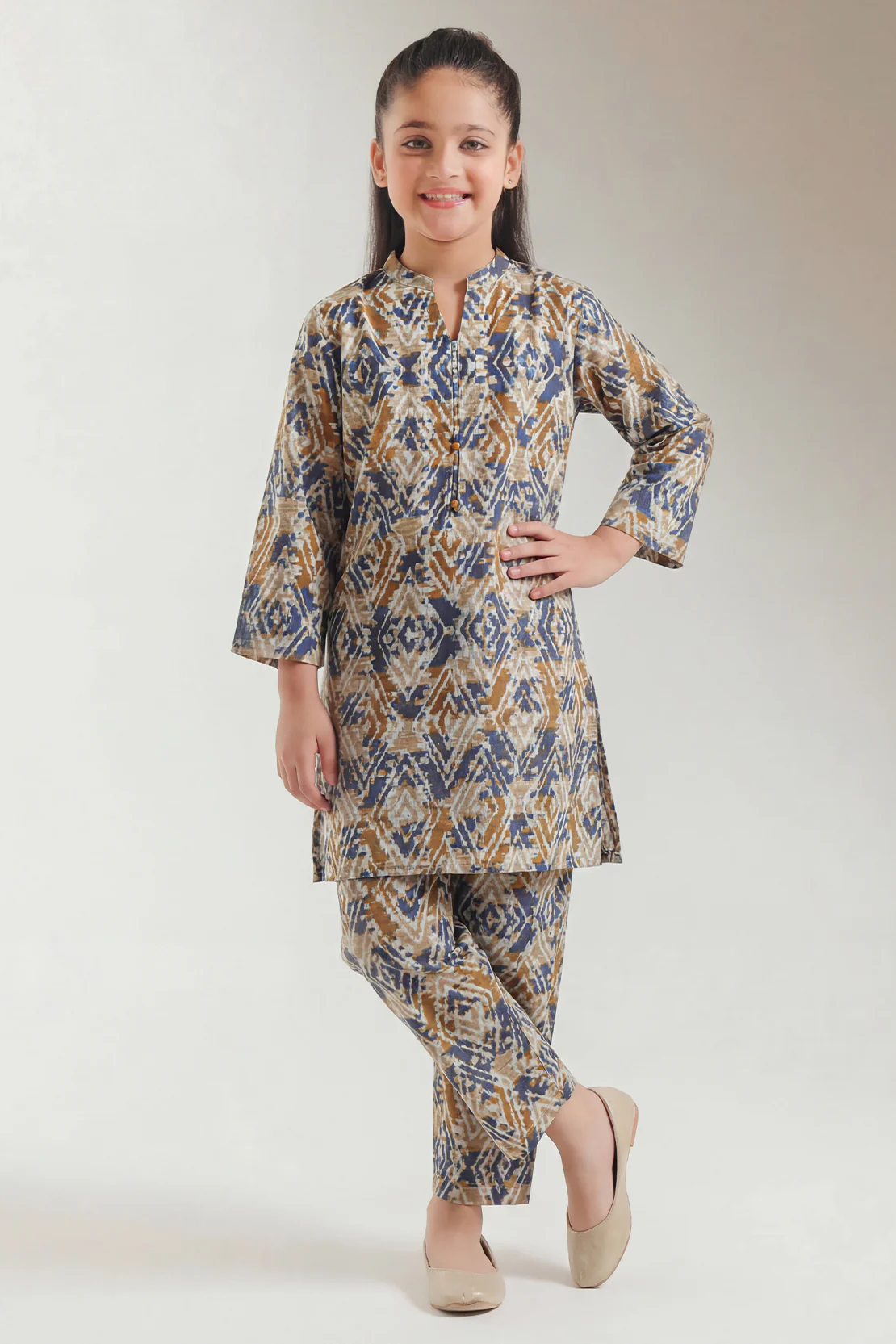 Printed Self Strip Lawn Stitched 2 Piece (Shirt/Trouser) For Kids - Image 2