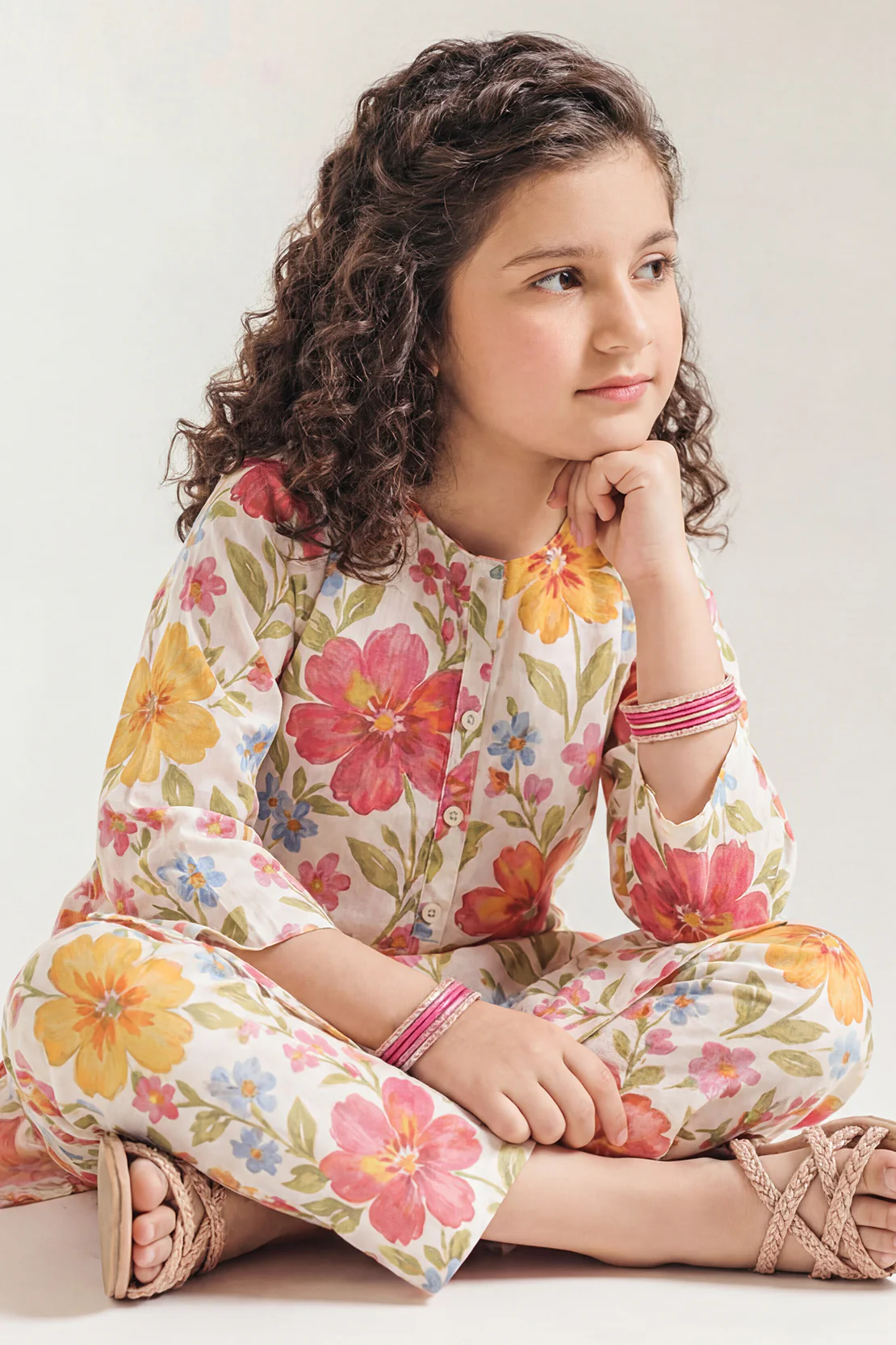 Printed Self Strip Lawn Stitched 2 Piece (Shirt/Trouser) For Kids