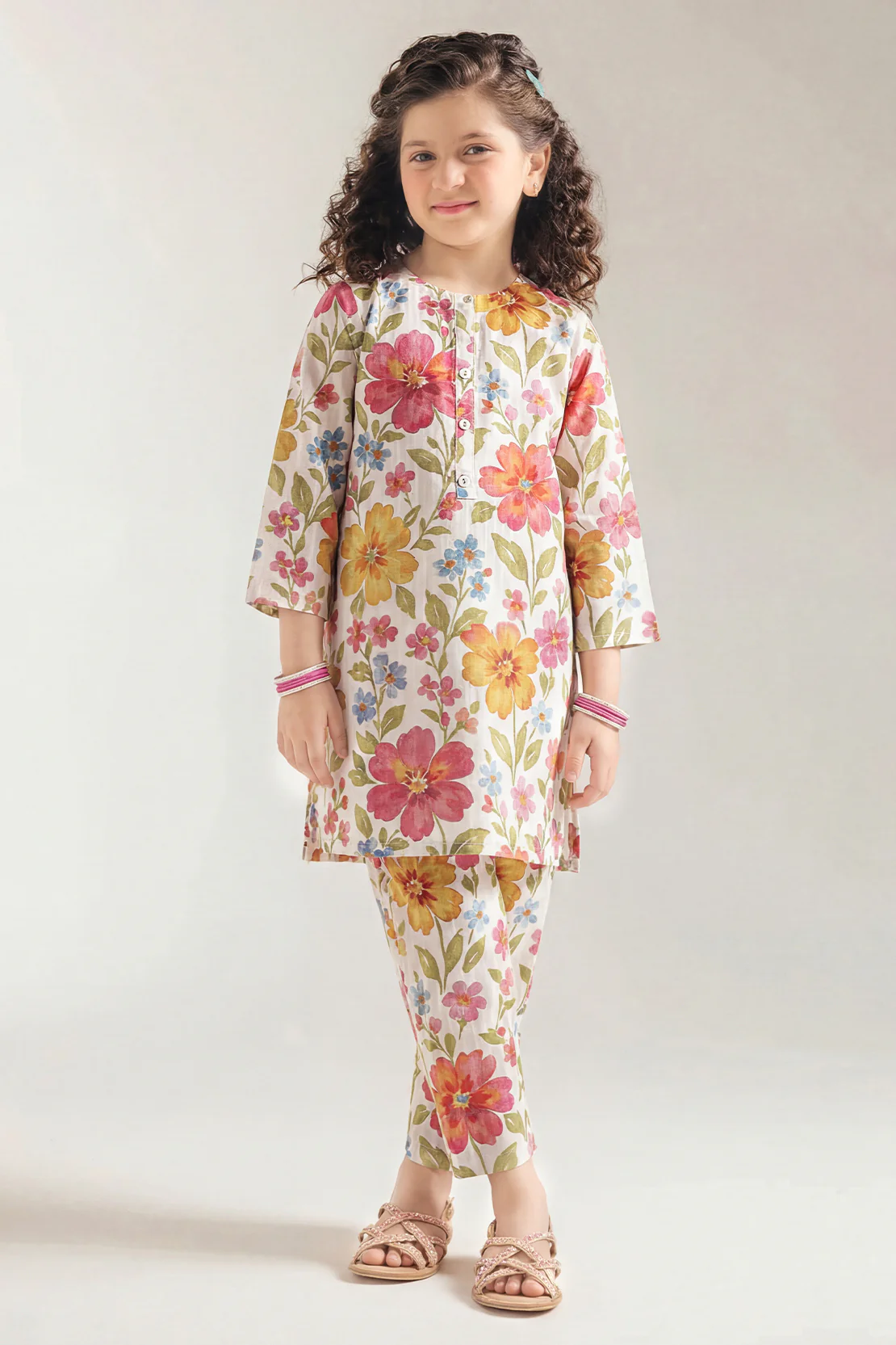 Printed Self Strip Lawn Stitched 2 Piece (Shirt/Trouser) For Kids - Image 2