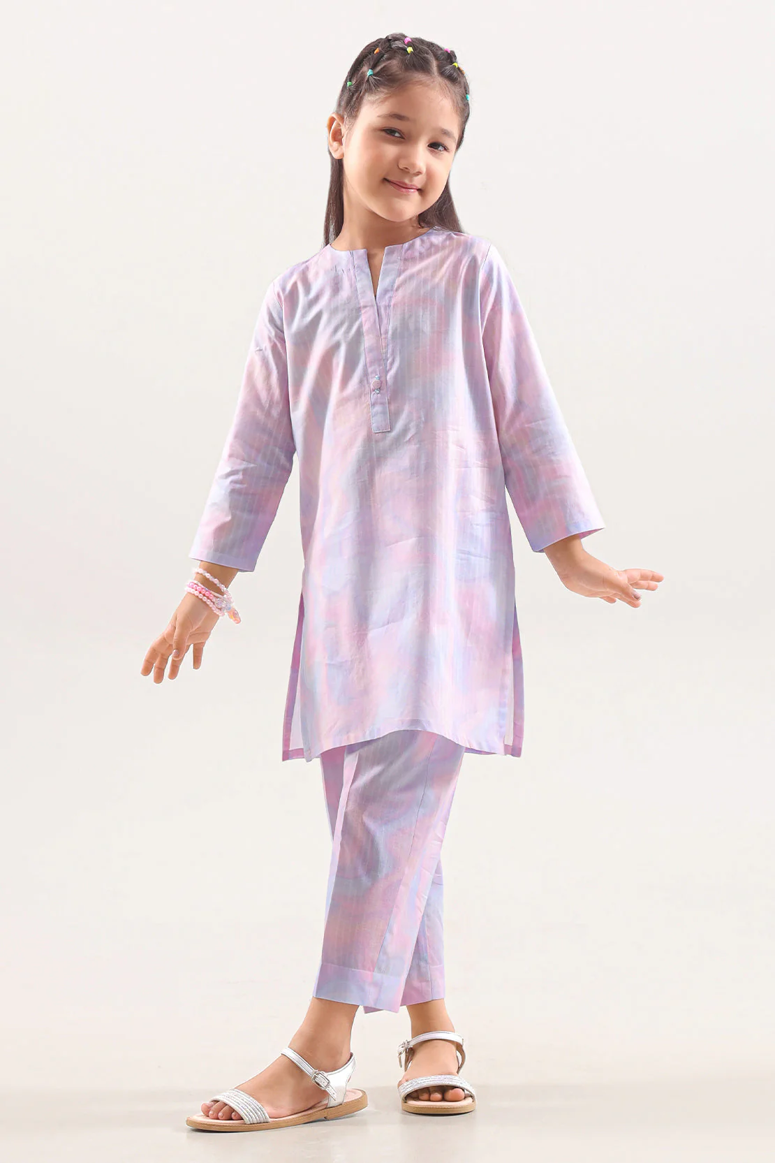 Printed Self Strip Lawn Stitched 2 Piece (Shirt/Trouser) For Kids