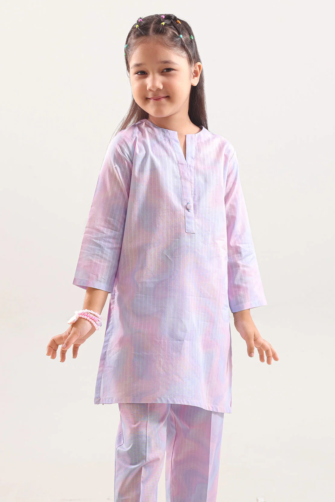 Printed Self Strip Lawn Stitched 2 Piece (Shirt/Trouser) For Kids - Image 2