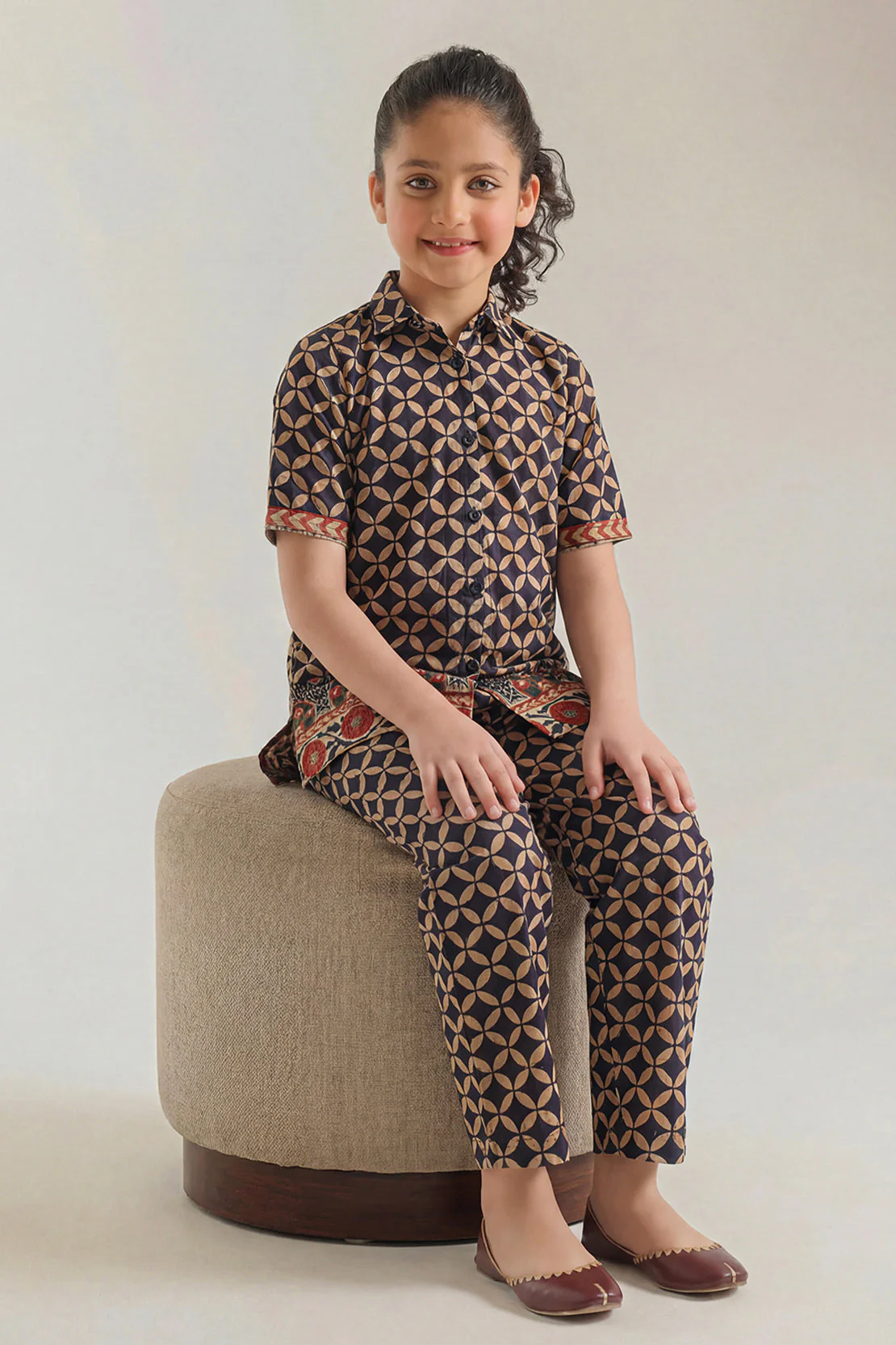Printed Self Strip Lawn Stitched 2 Piece (Shirt/Trouser) For Kids