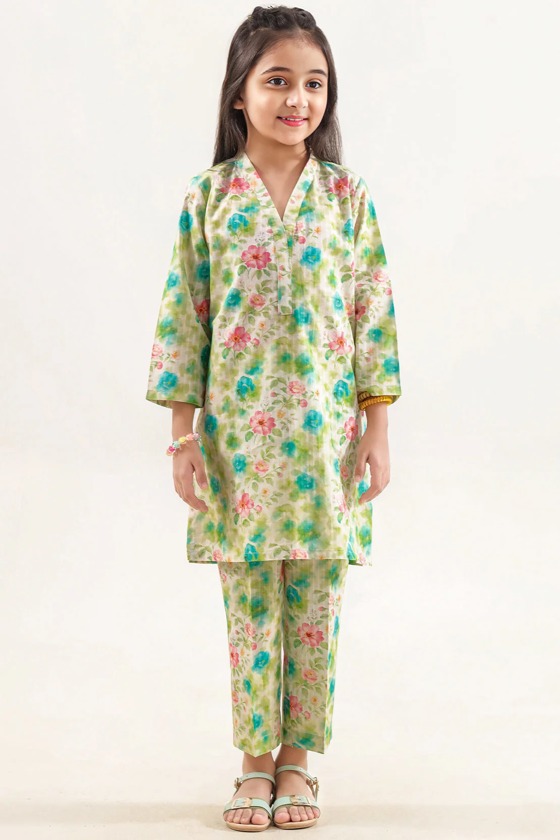 Printed Self Strip Lawn Stitched 2 Piece (Shirt/Trouser) For Kids