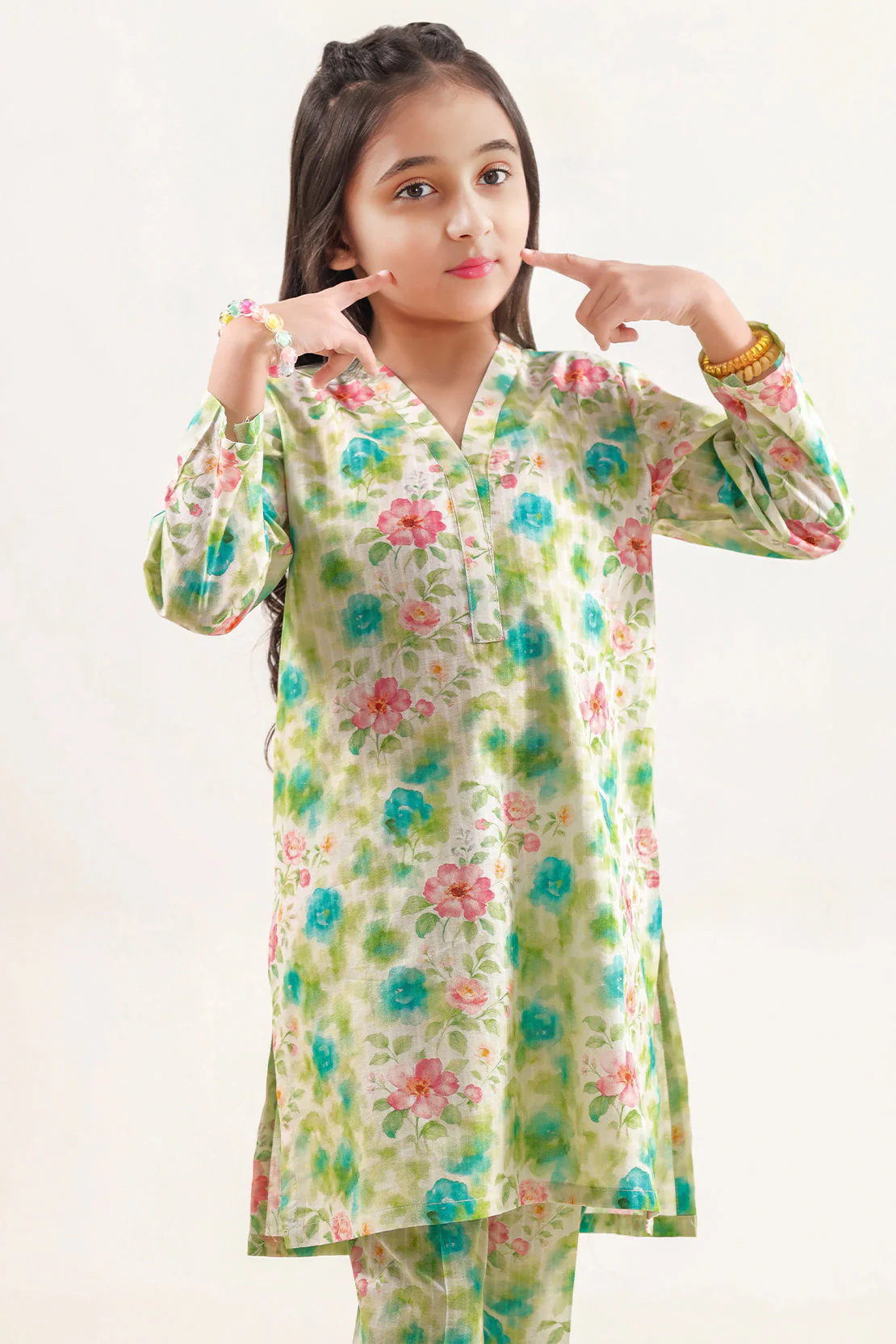 Printed Self Strip Lawn Stitched 2 Piece (Shirt/Trouser) For Kids - Image 2