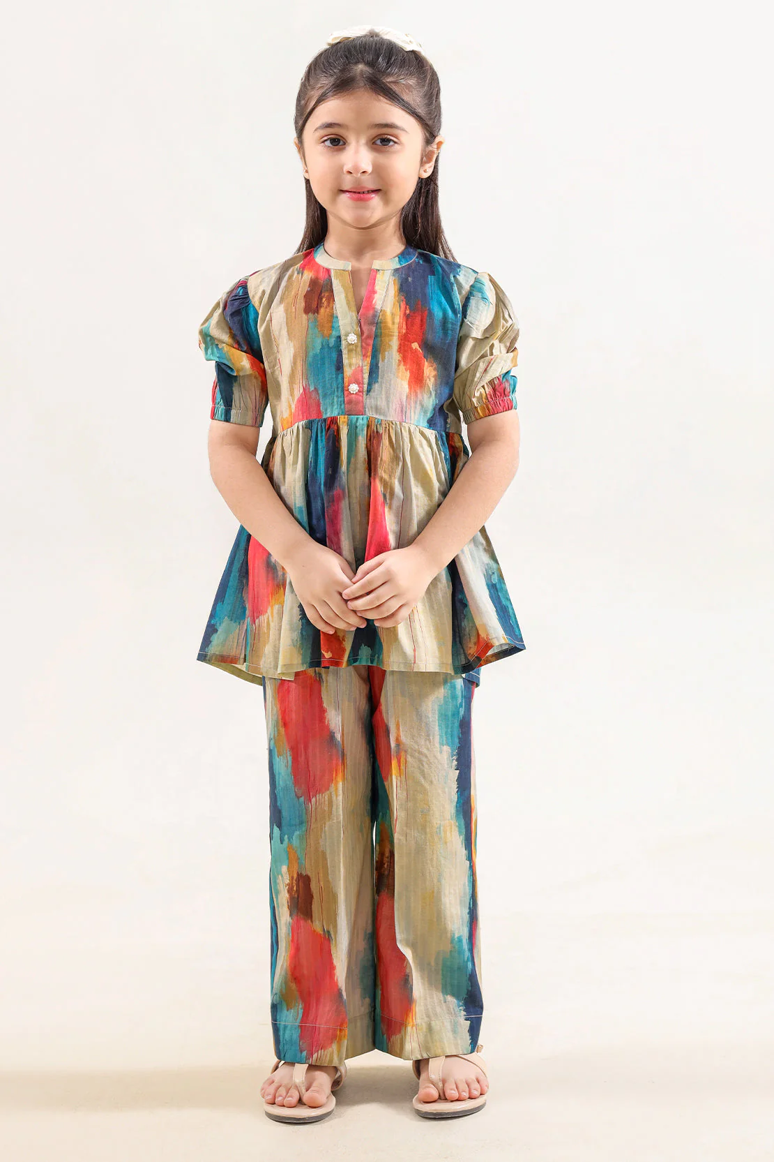 Printed Self Strip Lawn Stitched 2 Piece (Shirt/Trouser) For Kids