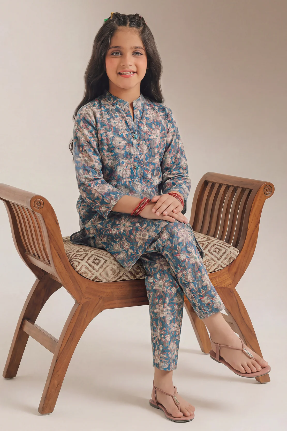 Printed Self Strip Lawn Stitched 2 Piece (Shirt/Trouser) For Kids