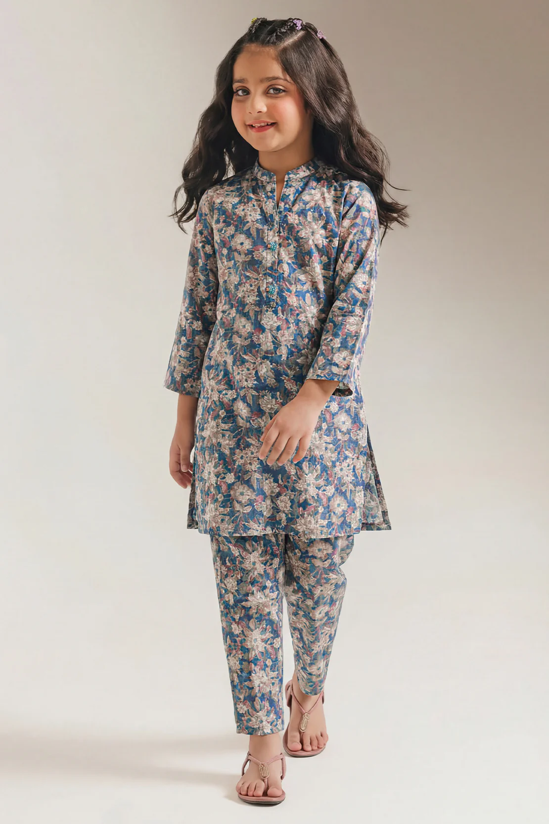 Printed Self Strip Lawn Stitched 2 Piece (Shirt/Trouser) For Kids - Image 3