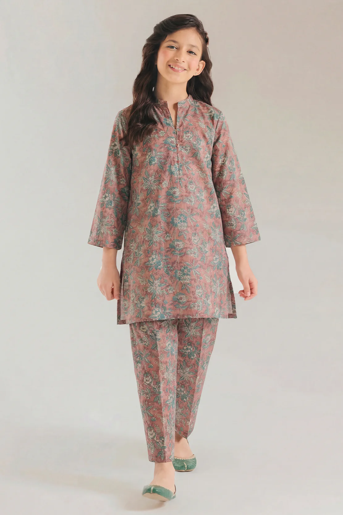 Printed Self Strip Lawn Stitched 2 Piece (Shirt/Trouser) For Kids