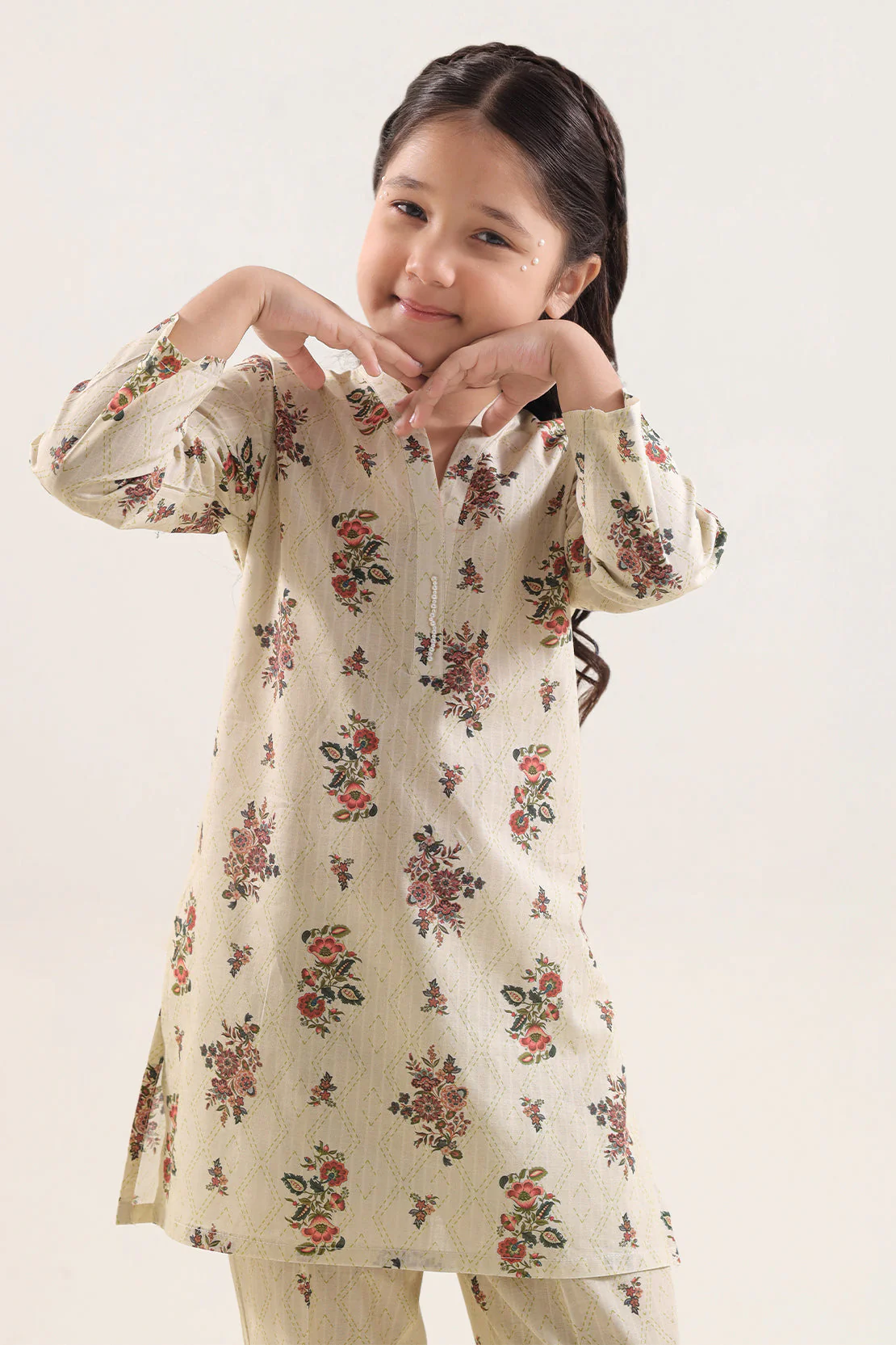 Printed Self Strip Lawn Stitched 2 Piece (Shirt/Trouser) For Kids - Image 2