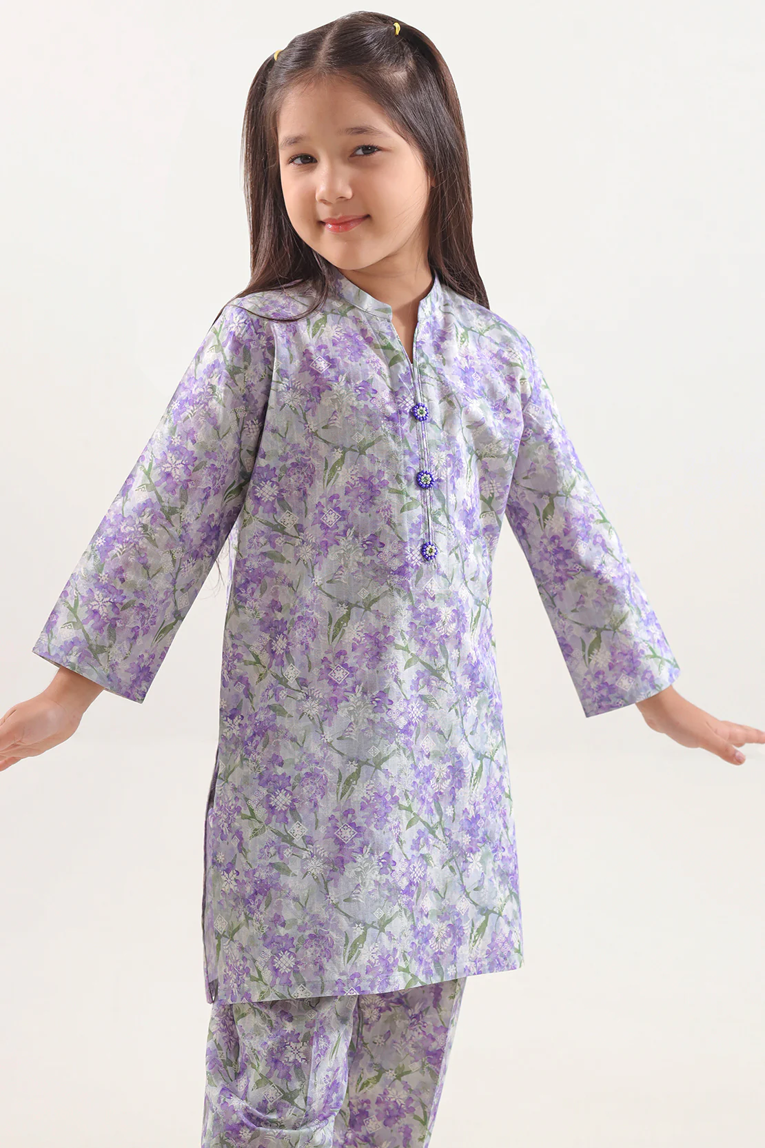 Printed Self Strip Lawn Stitched 2 Piece (Shirt/Trouser) For Kids
