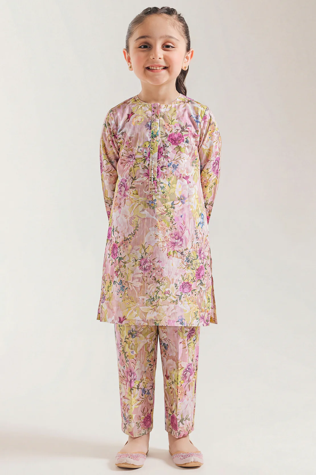 Printed Self Strip Lawn Stitched 2 Piece (Shirt/Trouser) For Kids