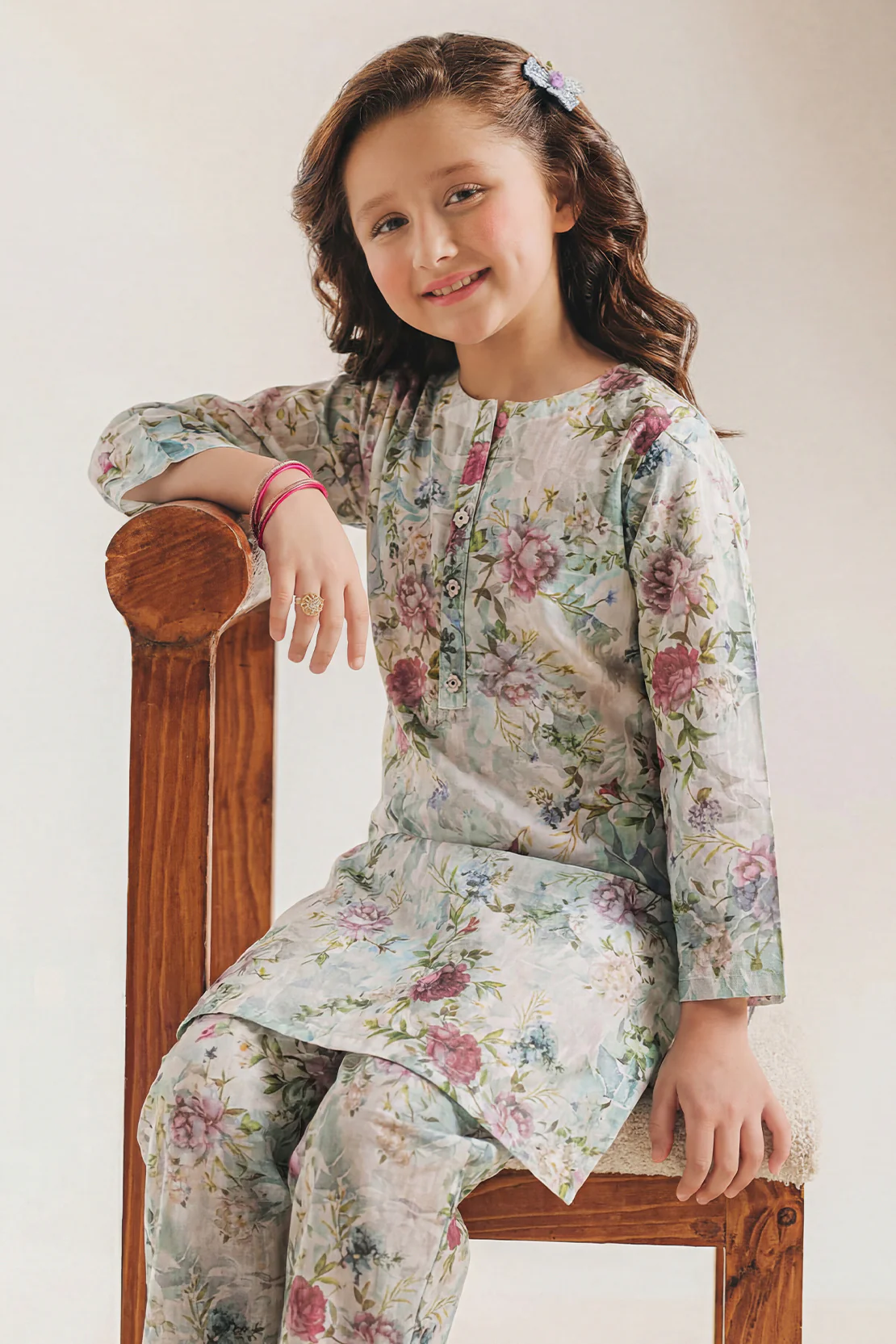 Printed Self Strip Lawn Stitched 2 Piece (Shirt/Trouser) For Kids