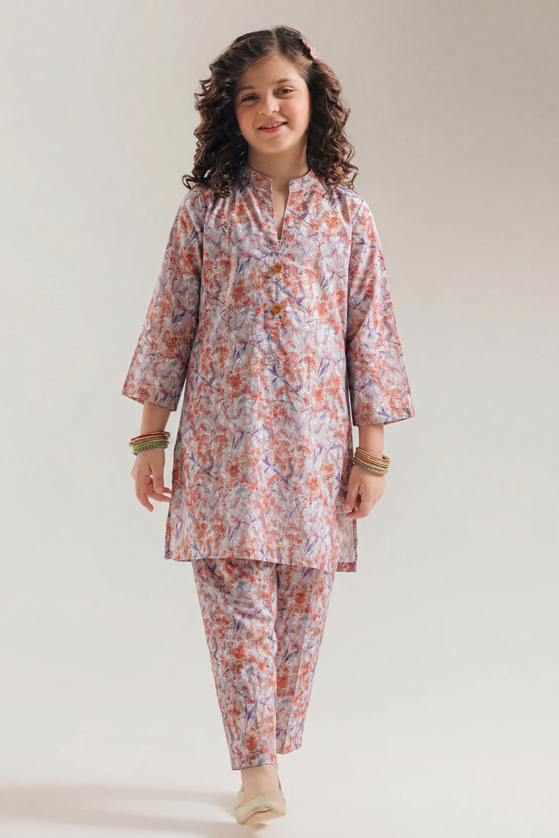 Printed Self Strip Lawn Stitched 2 Piece (Shirt/Trouser) For Kids