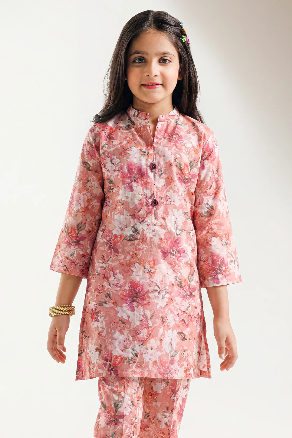 Printed Self Strip Lawn Stitched 2 Piece (Shirt/Trouser) For Kids - Image 2