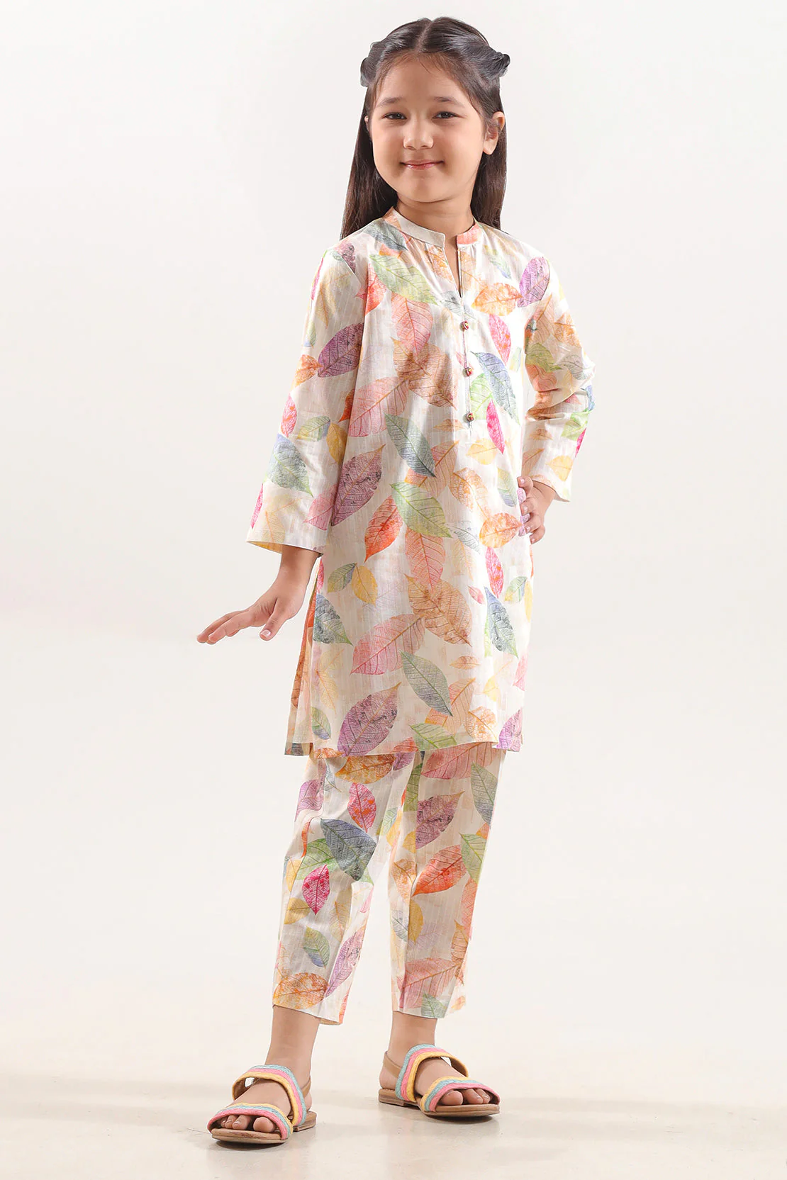 Printed Self Strip Lawn Stitched 2 Piece (Shirt/Trouser) For Kids