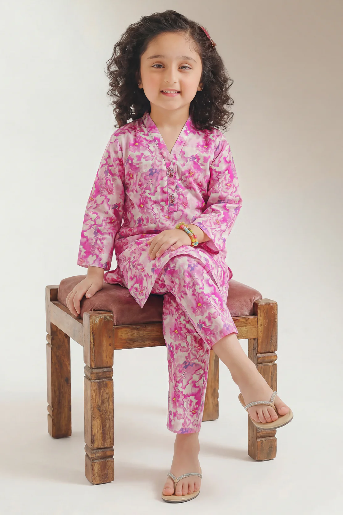 Printed Self Strip Lawn Stitched 2 Piece (Shirt/Trouser) For Kids