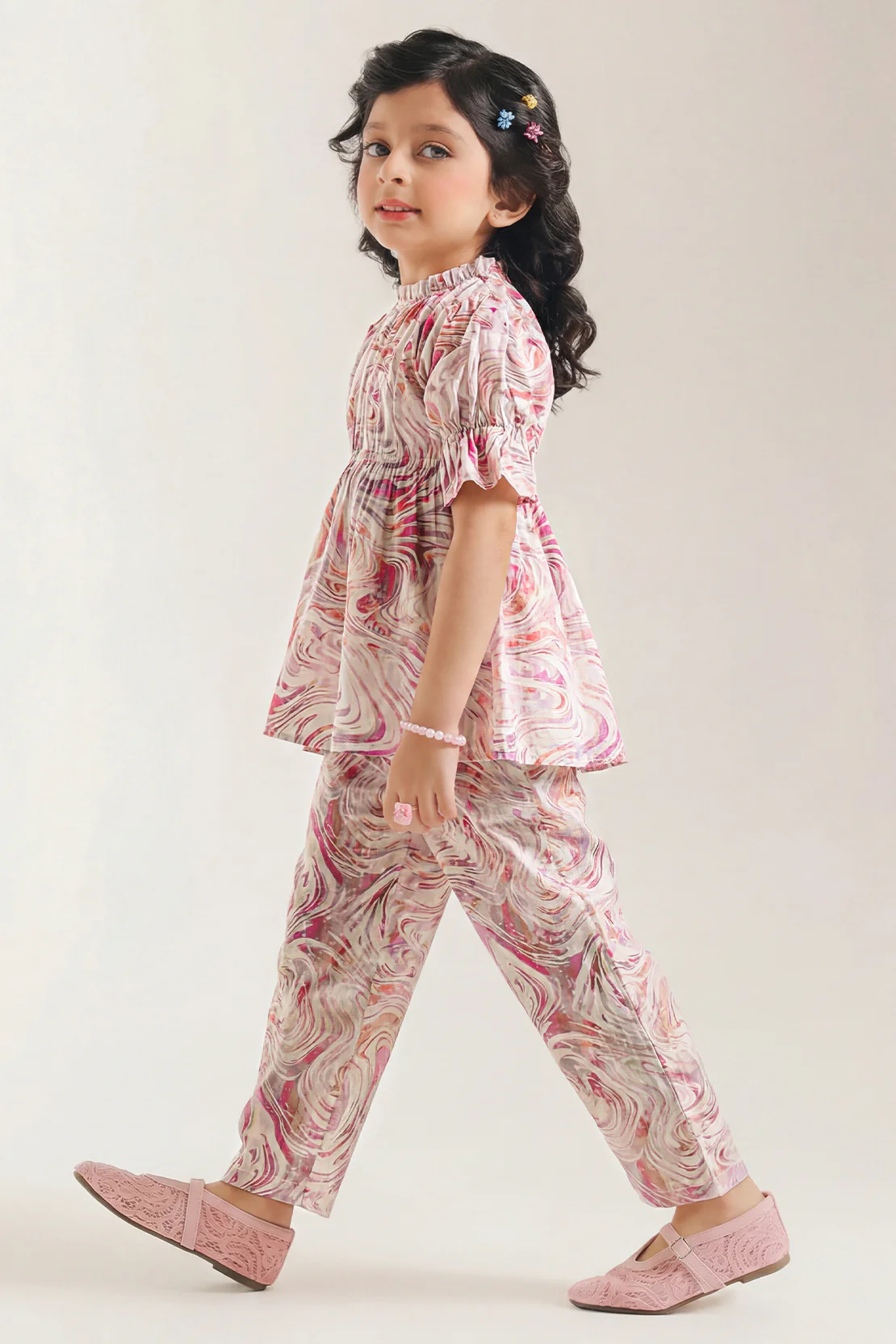 Printed Self Strip Lawn Stitched 2 Piece (Shirt/Trouser) For Kids
