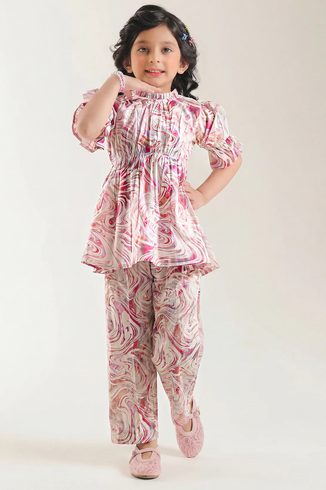 Printed Self Strip Lawn Stitched 2 Piece (Shirt/Trouser) For Kids - Image 2