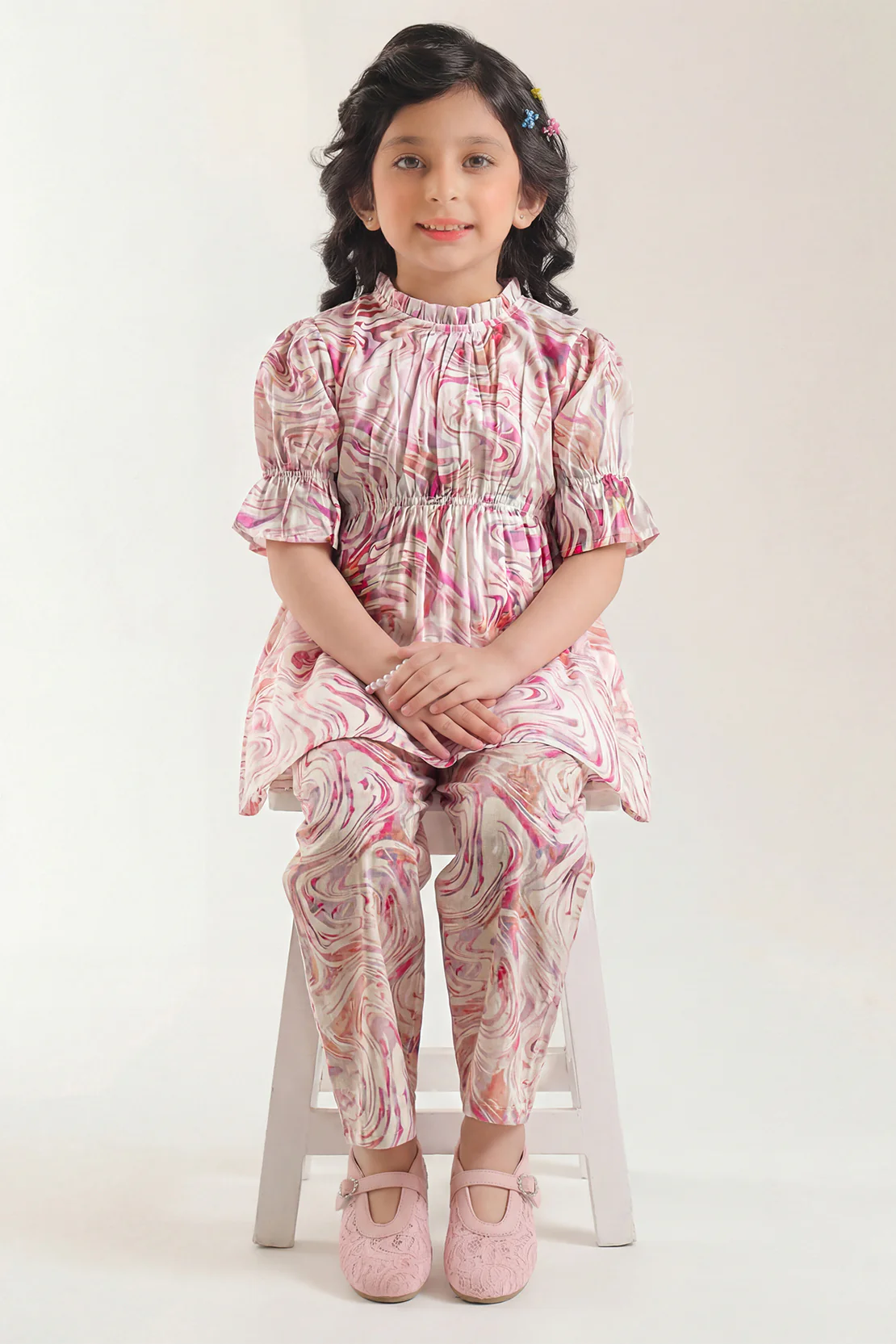 Printed Self Strip Lawn Stitched 2 Piece (Shirt/Trouser) For Kids - Image 3