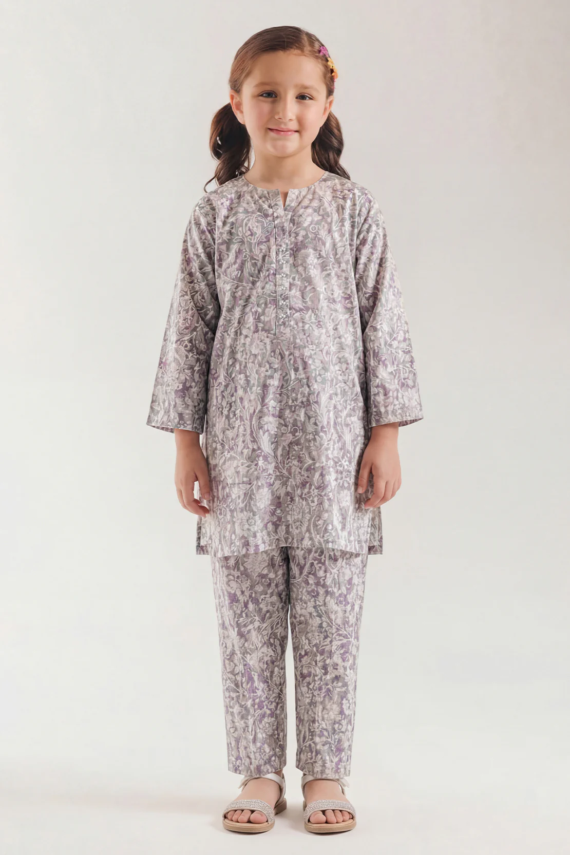 Printed Self Strip Lawn Stitched 2 Piece (Shirt/Trouser) For Kids