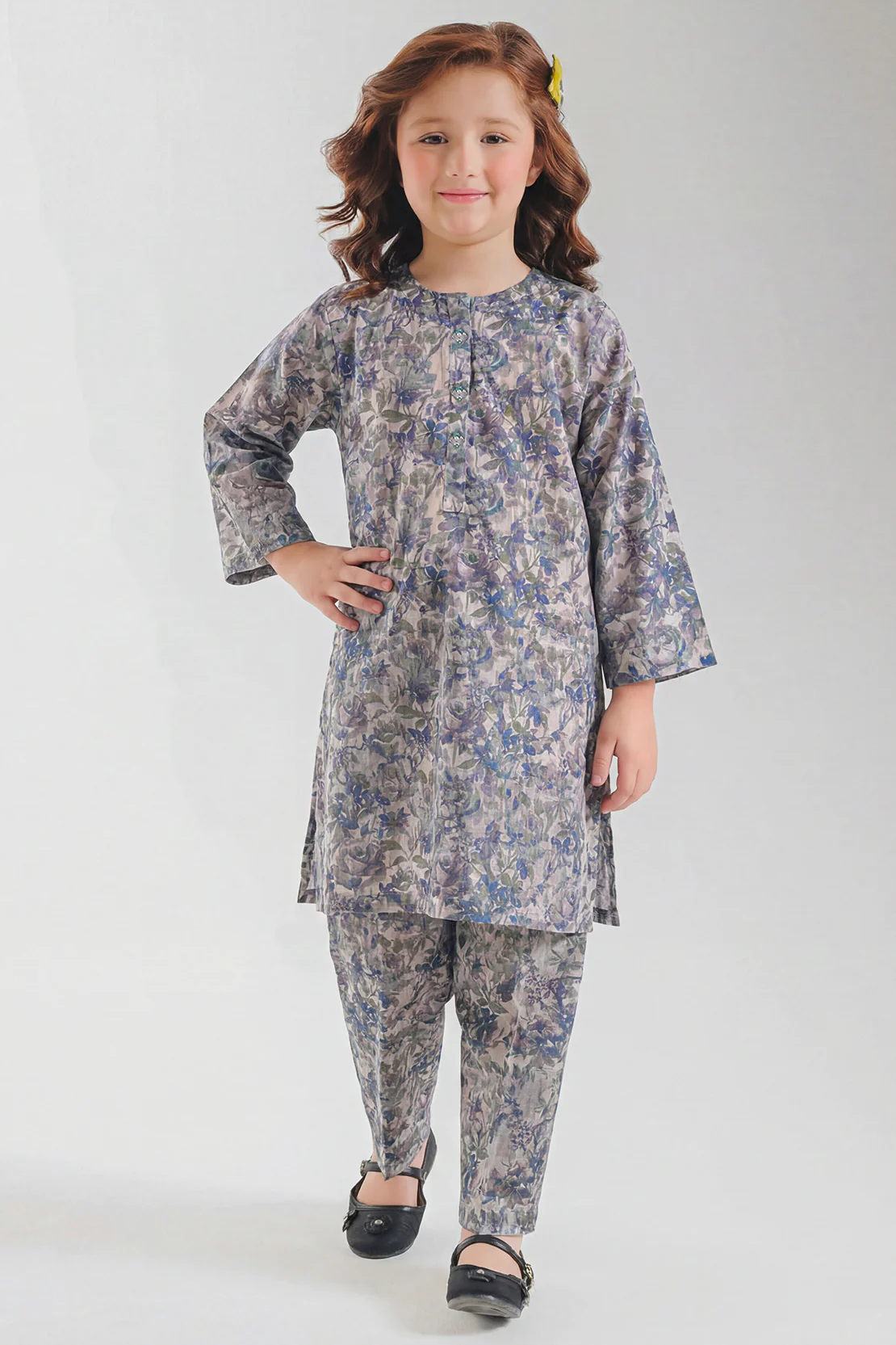 Printed Self Strip Lawn Stitched 2 Piece (Shirt/Trouser) For Kids