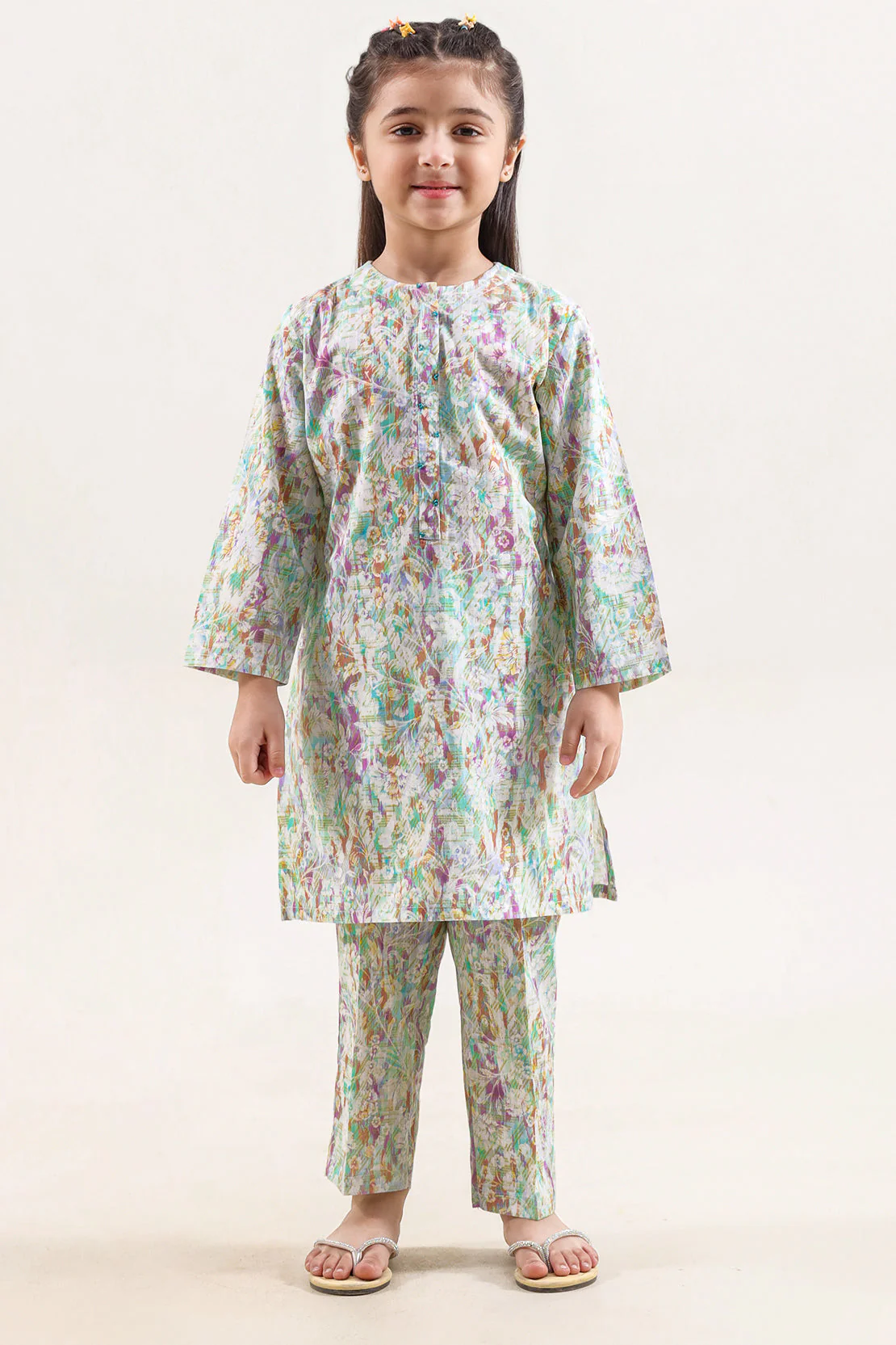 Printed Self Strip Lawn Stitched 2 Piece (Shirt/Trouser) For Kids