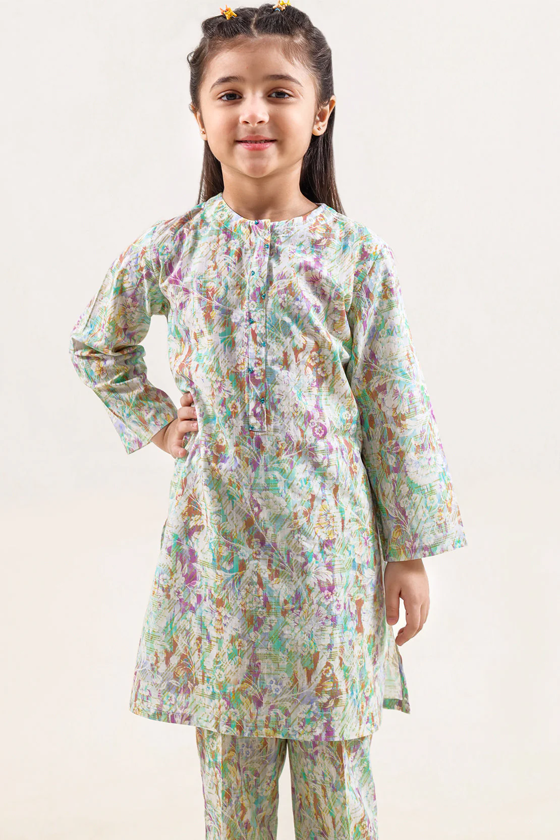 Printed Self Strip Lawn Stitched 2 Piece (Shirt/Trouser) For Kids - Image 2