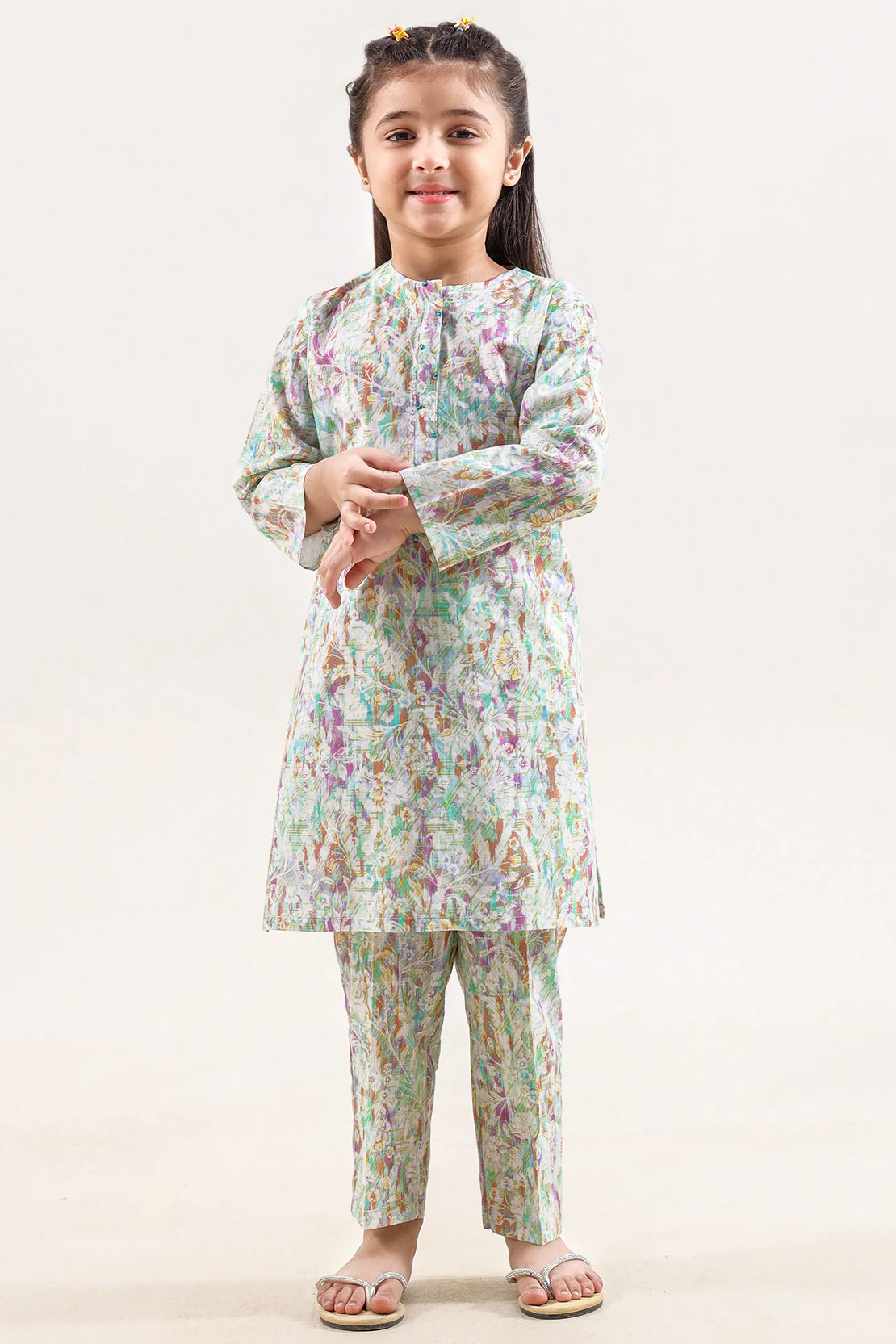 Printed Self Strip Lawn Stitched 2 Piece (Shirt/Trouser) For Kids - Image 4
