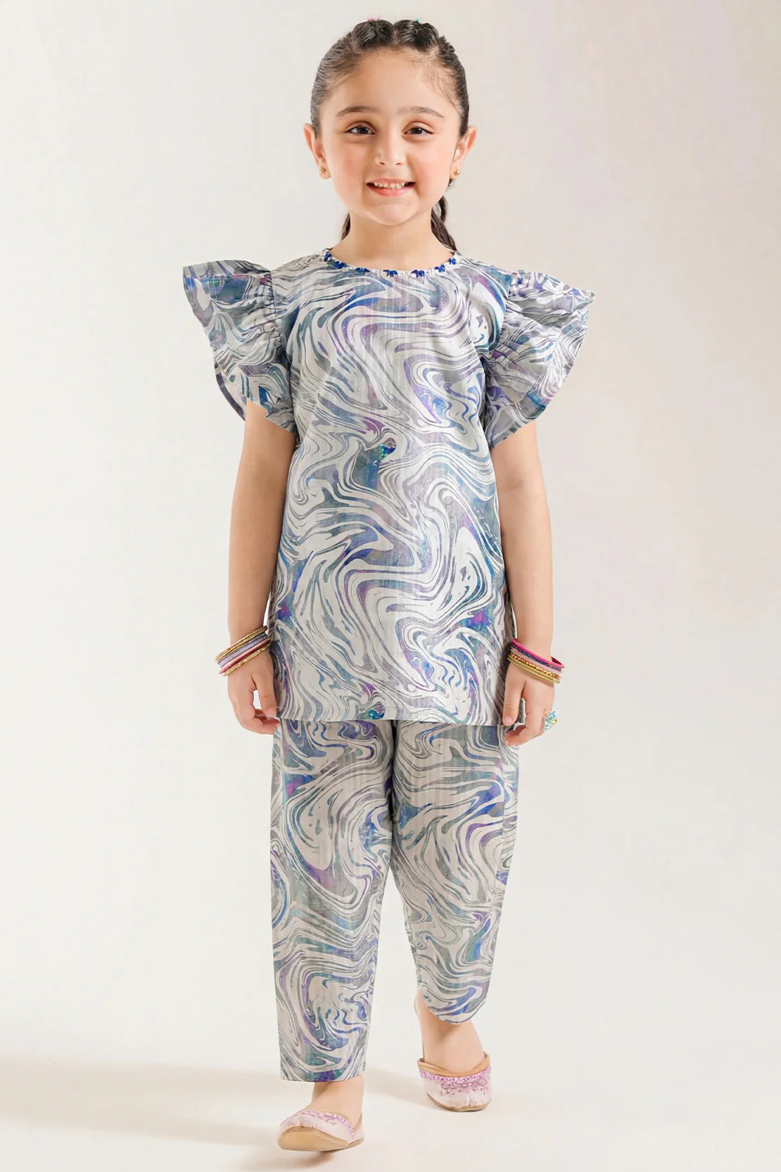 Printed Self Strip Lawn Stitched 2 Piece (Shirt/Trouser) For Kids