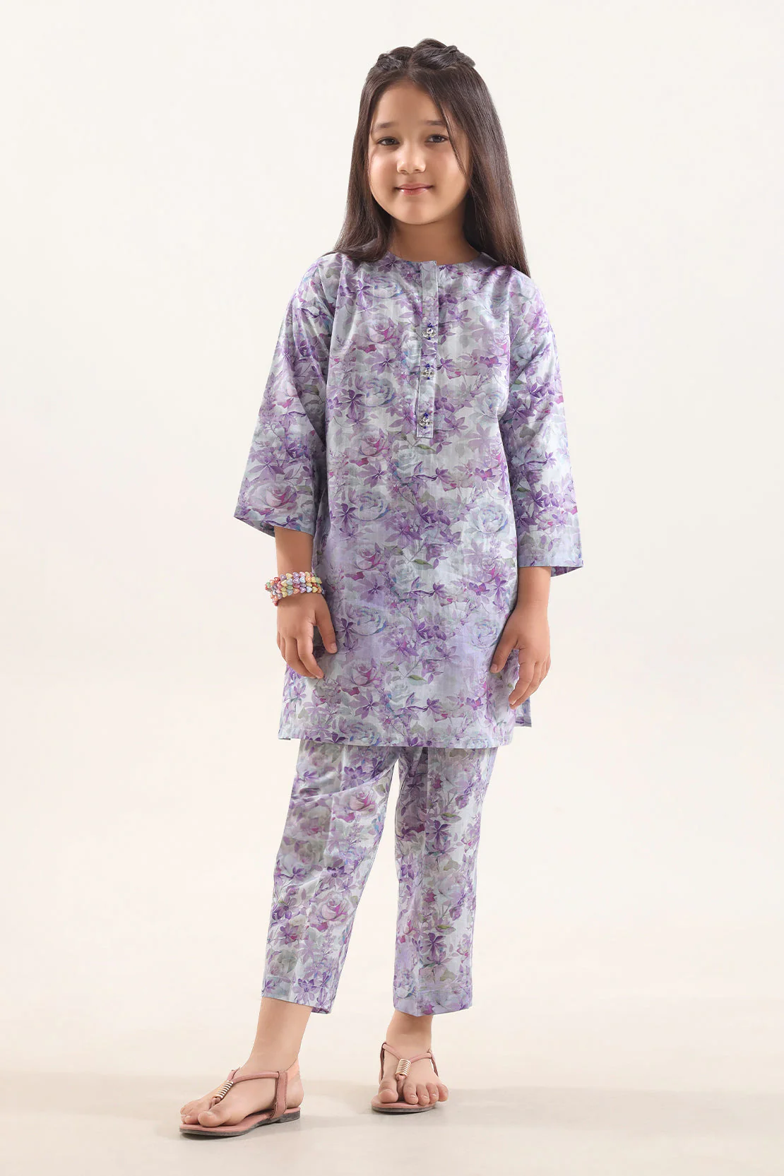 Printed Self Strip Lawn Stitched 2 Piece (Shirt/Trouser) For Kids