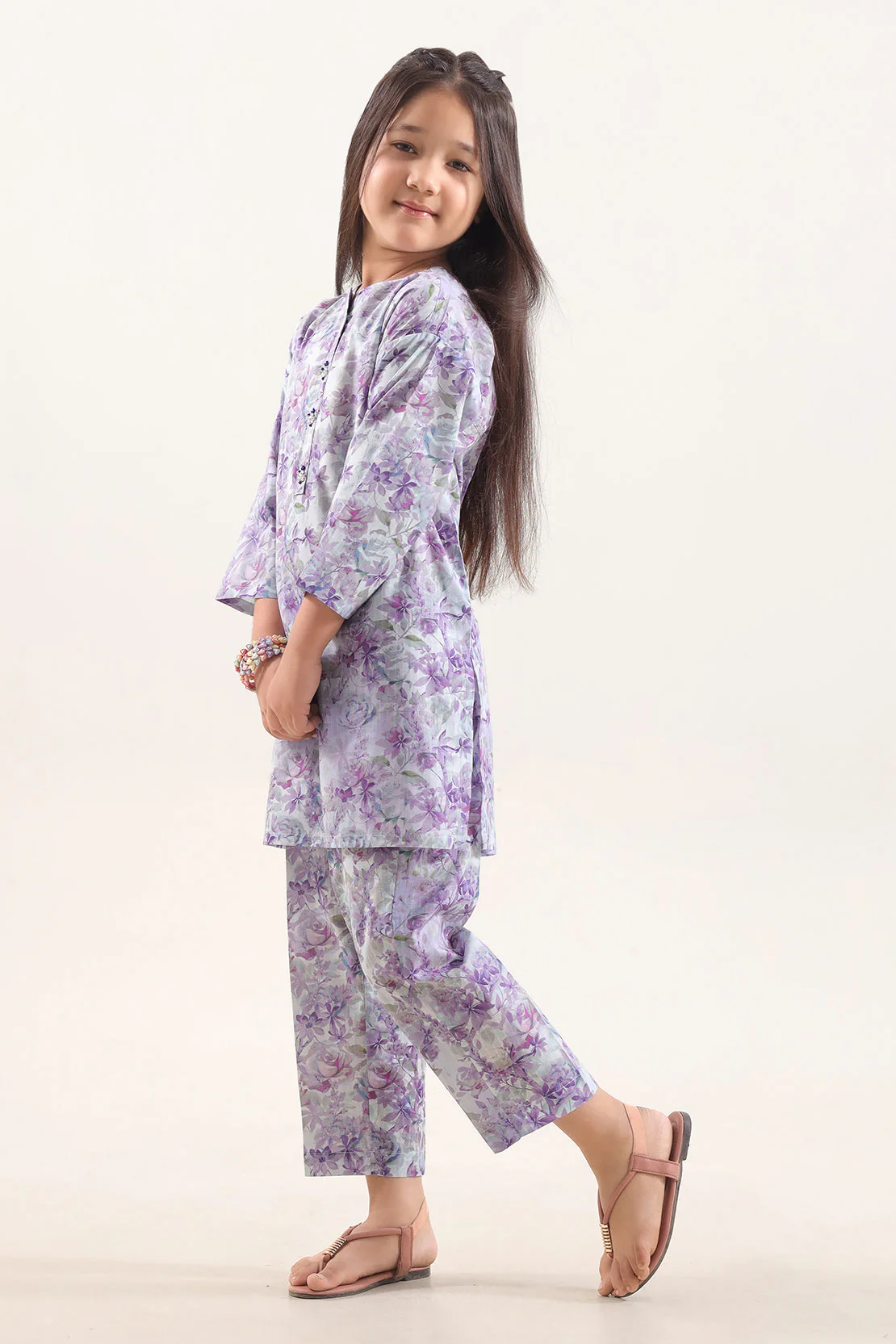 Printed Self Strip Lawn Stitched 2 Piece (Shirt/Trouser) For Kids - Image 2