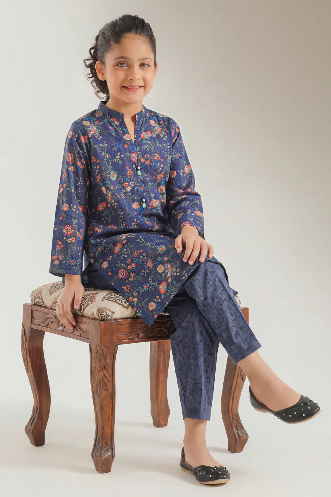 Printed Self Strip Lawn Stitched 2 Piece (Shirt/Trouser) For Kids