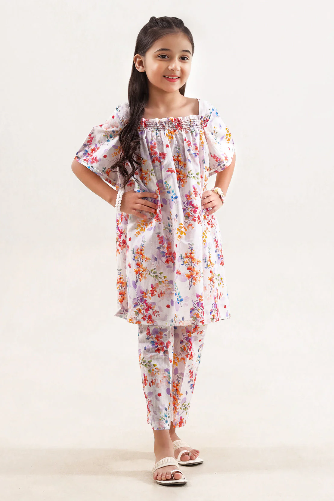 Printed Self Strip Lawn Stitched 2 Piece (Shirt/Trouser) For Kids