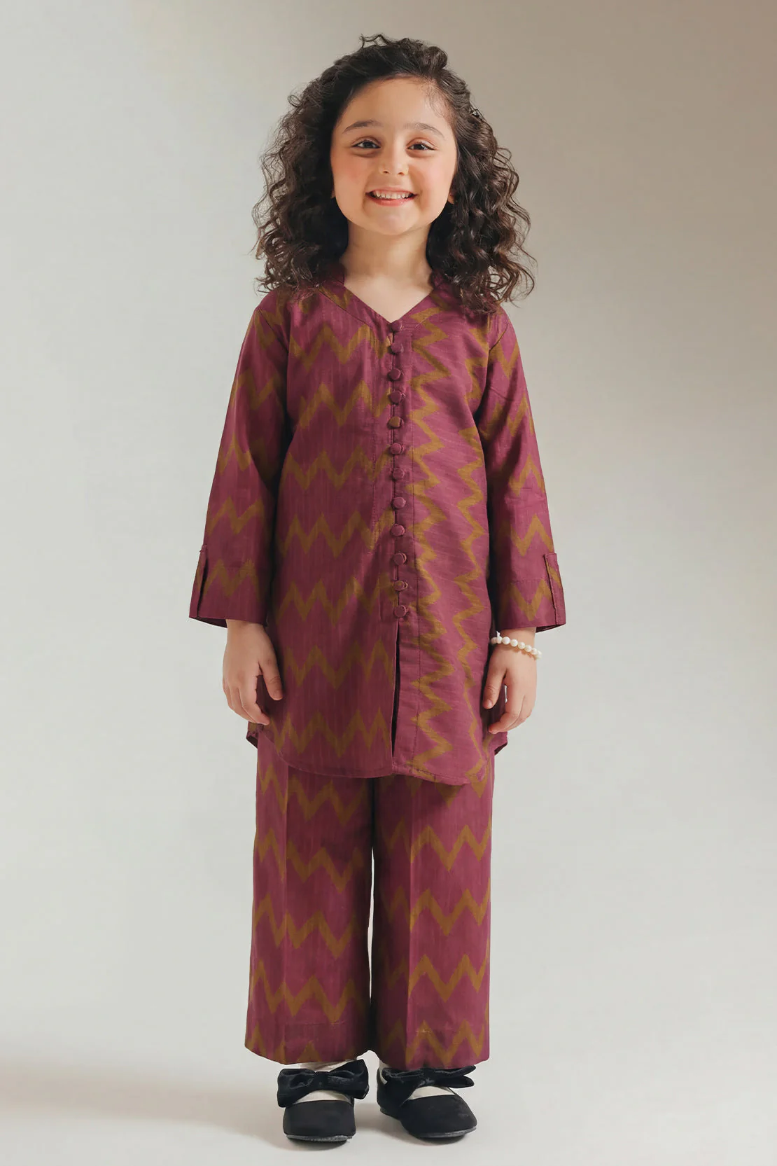 Printed Self Strip Lawn Stitched 2 Piece (Shirt/Trouser) For Kids