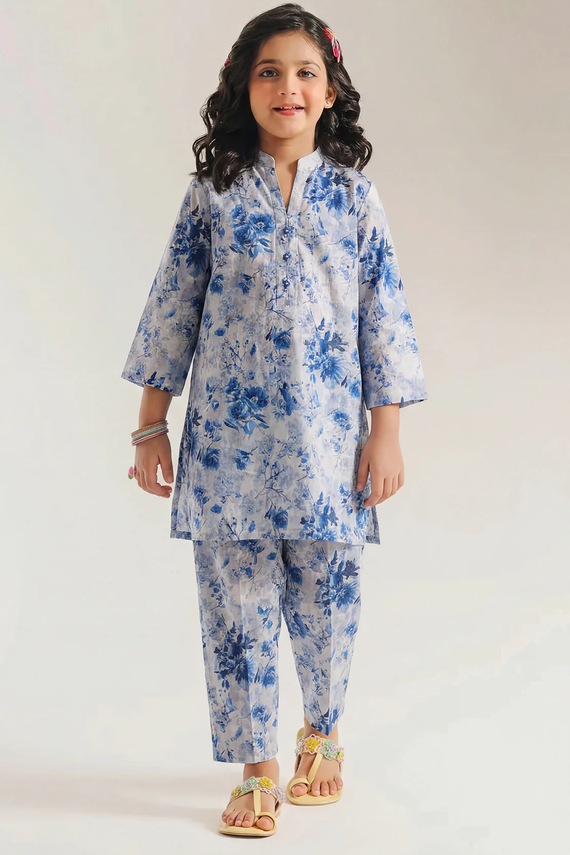 Printed Self Strip Lawn Stitched 2 Piece (Shirt/Trouser) For Kids - Image 2