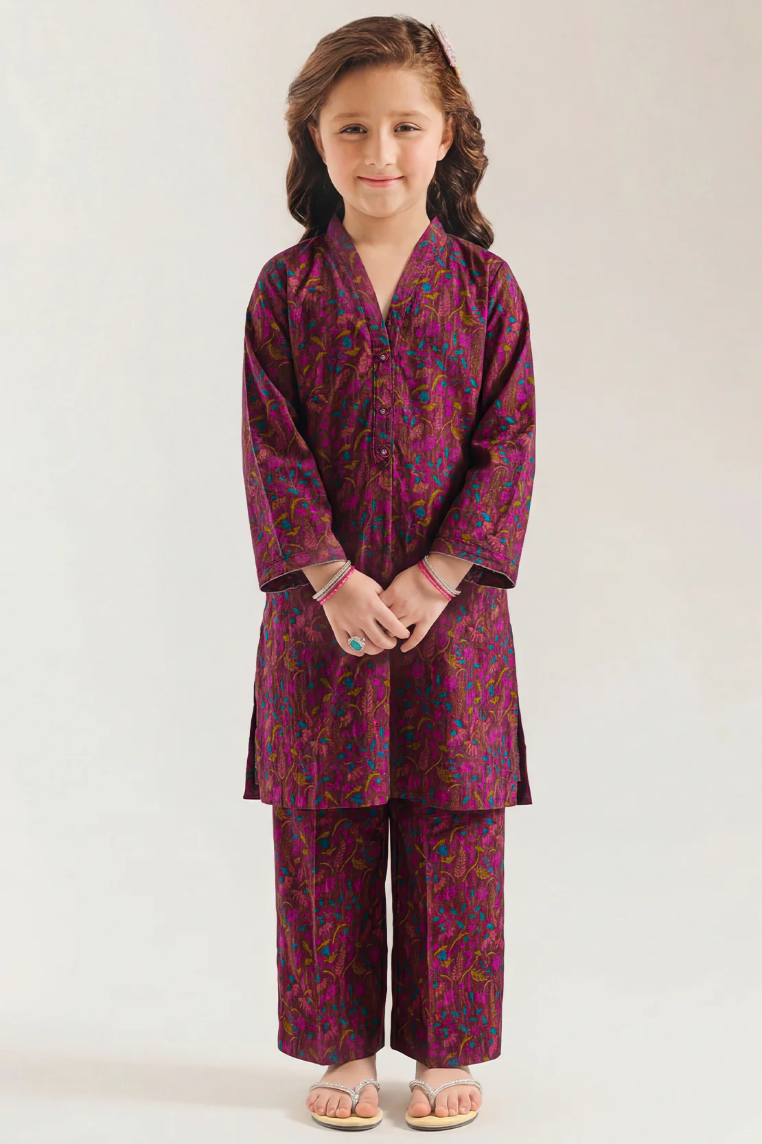 Printed Self Strip Lawn Stitched 2 Piece (Shirt/Trouser) For Kids