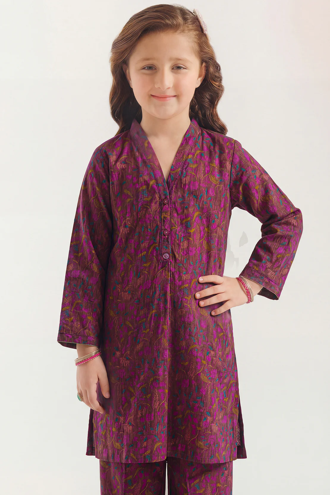 Printed Self Strip Lawn Stitched 2 Piece (Shirt/Trouser) For Kids - Image 2