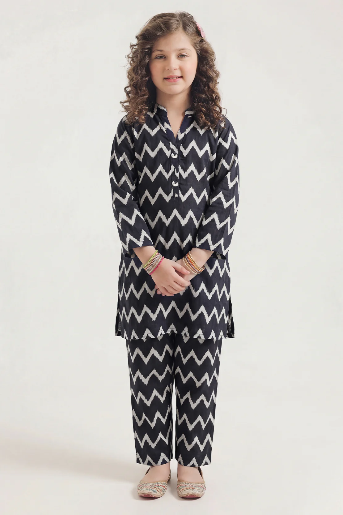 Printed Self Strip Lawn Stitched 2 Piece (Shirt/Trouser) For Kids - Image 2