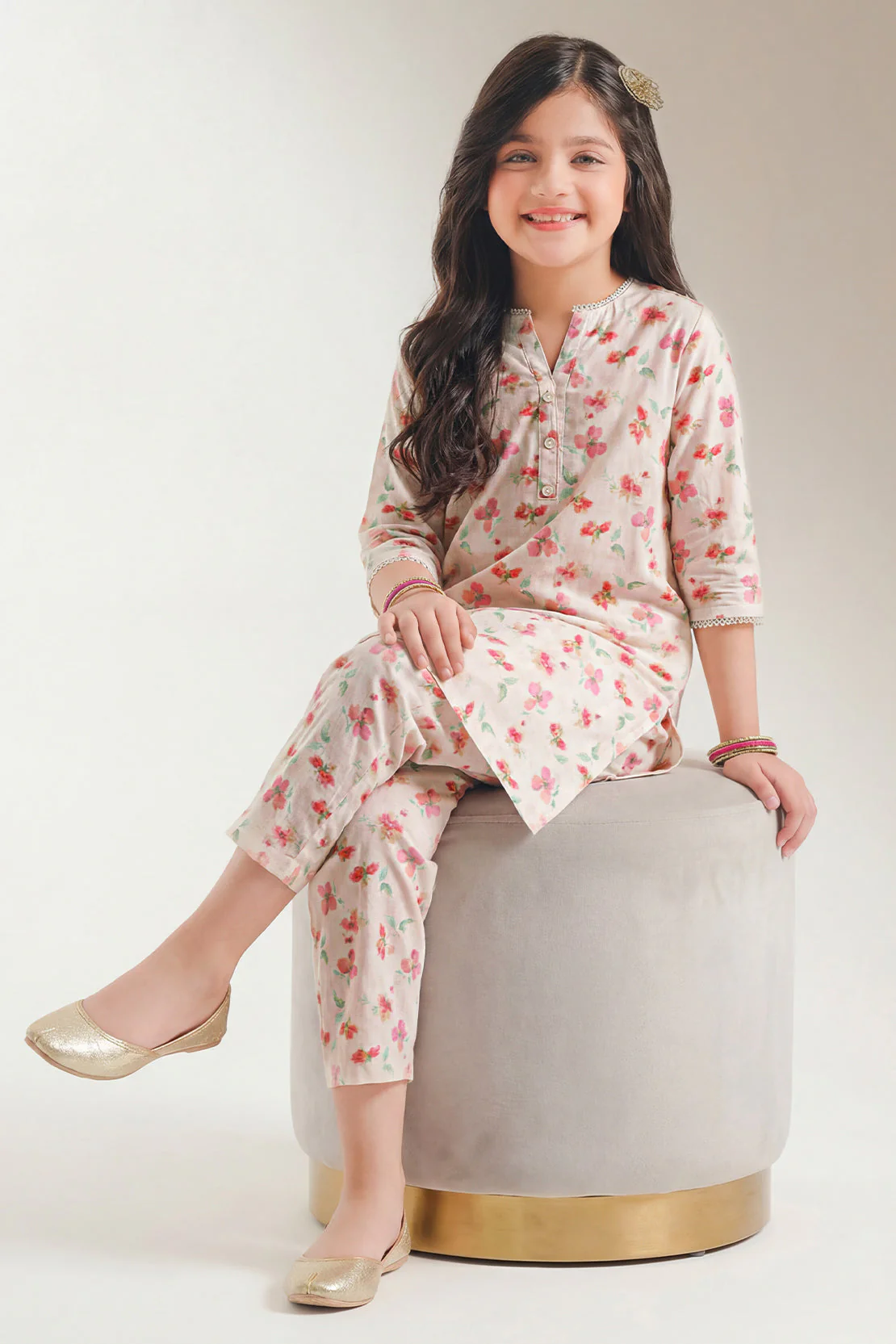 Printed Self Strip Lawn Stitched 2 Piece (Shirt/Trouser) For Kids