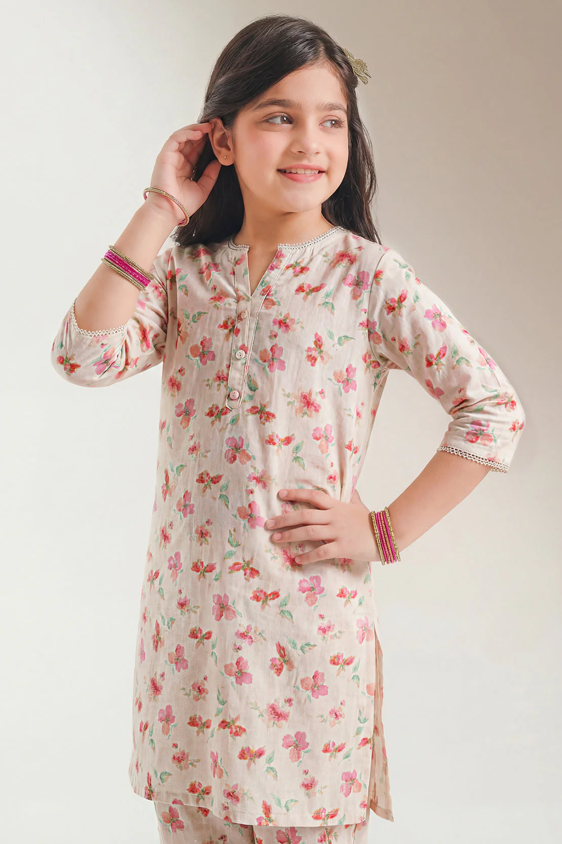 Printed Self Strip Lawn Stitched 2 Piece (Shirt/Trouser) For Kids - Image 3