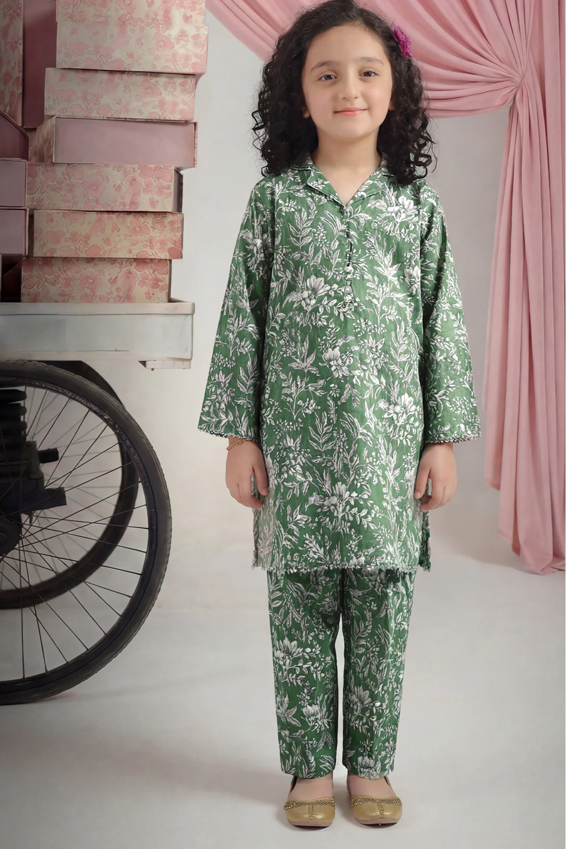 Printed Self Strip Lawn Stitched 2 Piece (Shirt/Trouser) For Kids