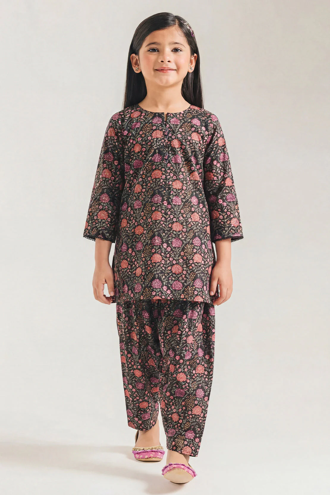 Printed Self Strip Lawn Stitched 2 Piece (Shirt/Trouser) For Kids