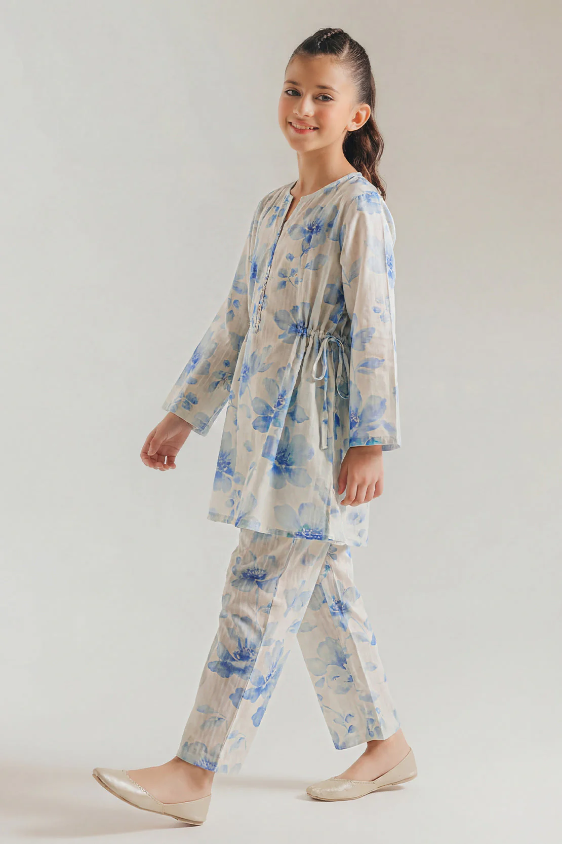 Printed Self Strip Lawn Stitched 2 Piece (Shirt/Trouser) For Kids