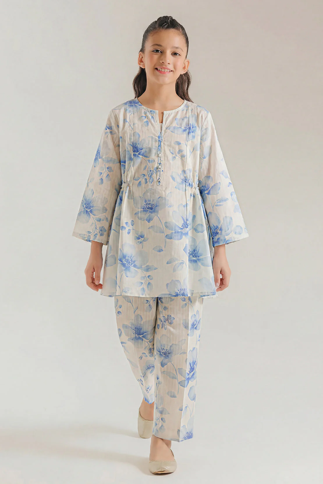 Printed Self Strip Lawn Stitched 2 Piece (Shirt/Trouser) For Kids - Image 2